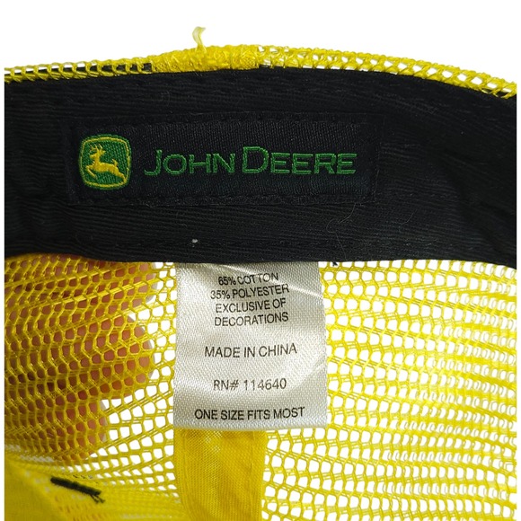 John Deere Trucker Hat Black Yellow Mesh Logo Adjustable Snapback - Picture 3 of 5